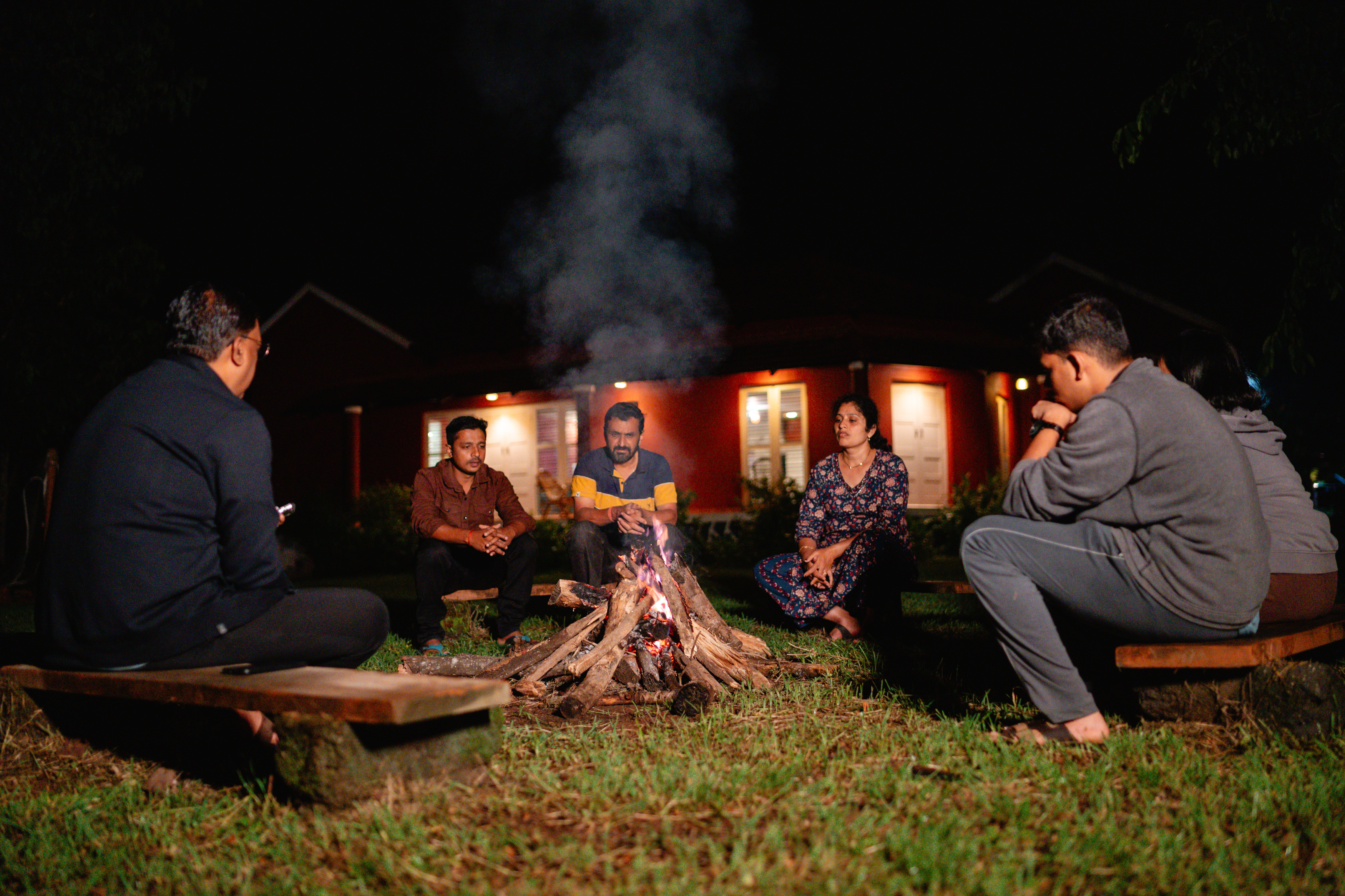 Evening campfire under the stars