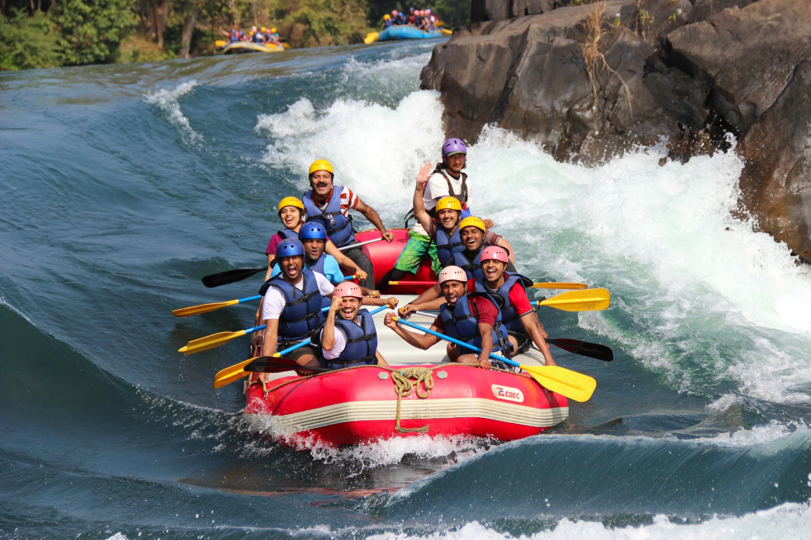 Guests enjoying river rafting on Kali River